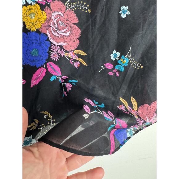 Kobi Halperin Blouse Womens Large Black Floral Bell Sleeve Cotton Silk Boho - Picture 13 of 13
